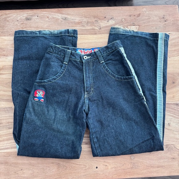 JNCO Denim - Rare Vintage Y2K Women's JNCO Gurl Wide-Leg Indigo Side Stripe Jeans